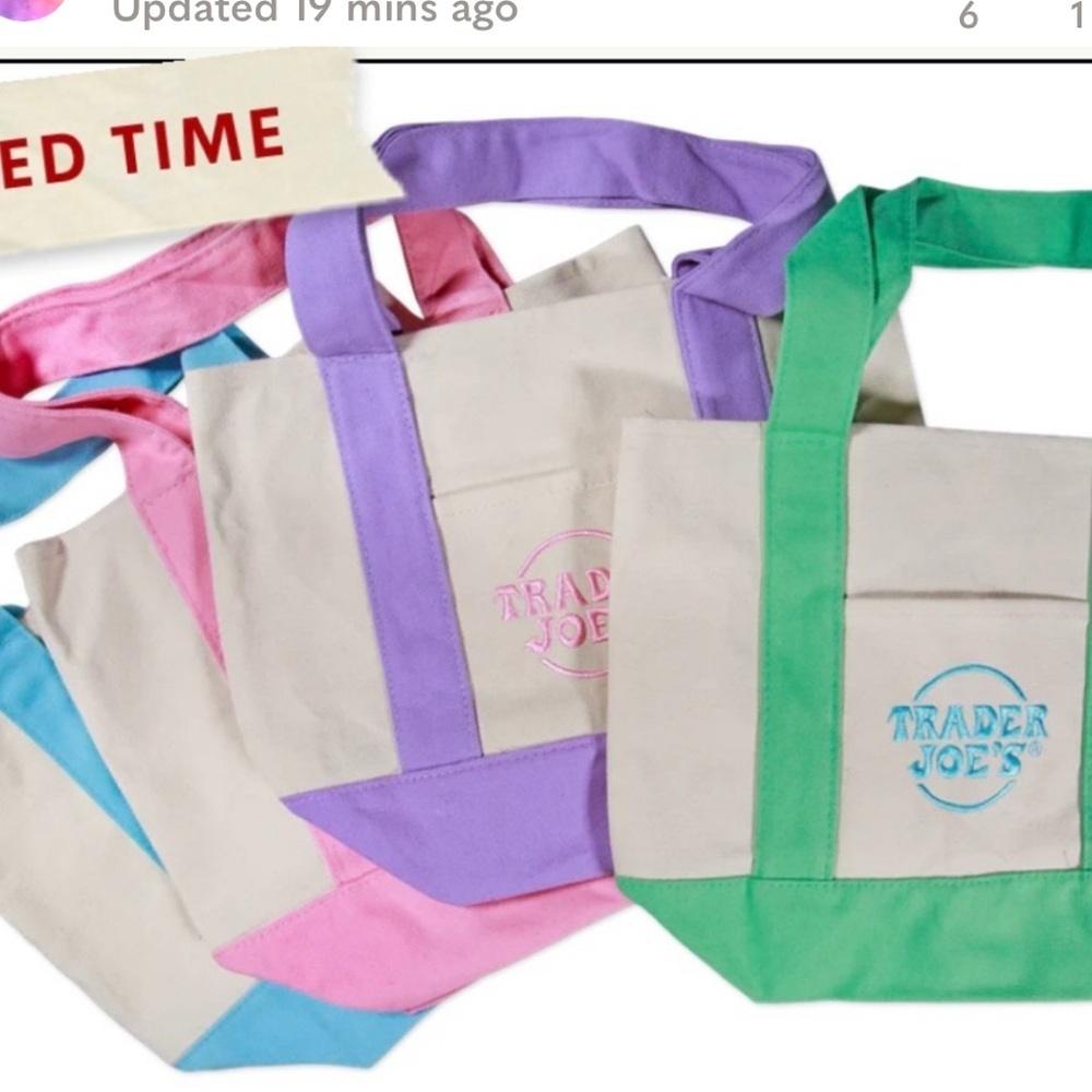 Trader Joe's Mini Blue Pastel Canvas Tote Bag NWT - Picture 4 of 4